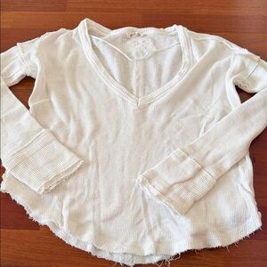 We The Free White Waffle Knit V-Neck Top